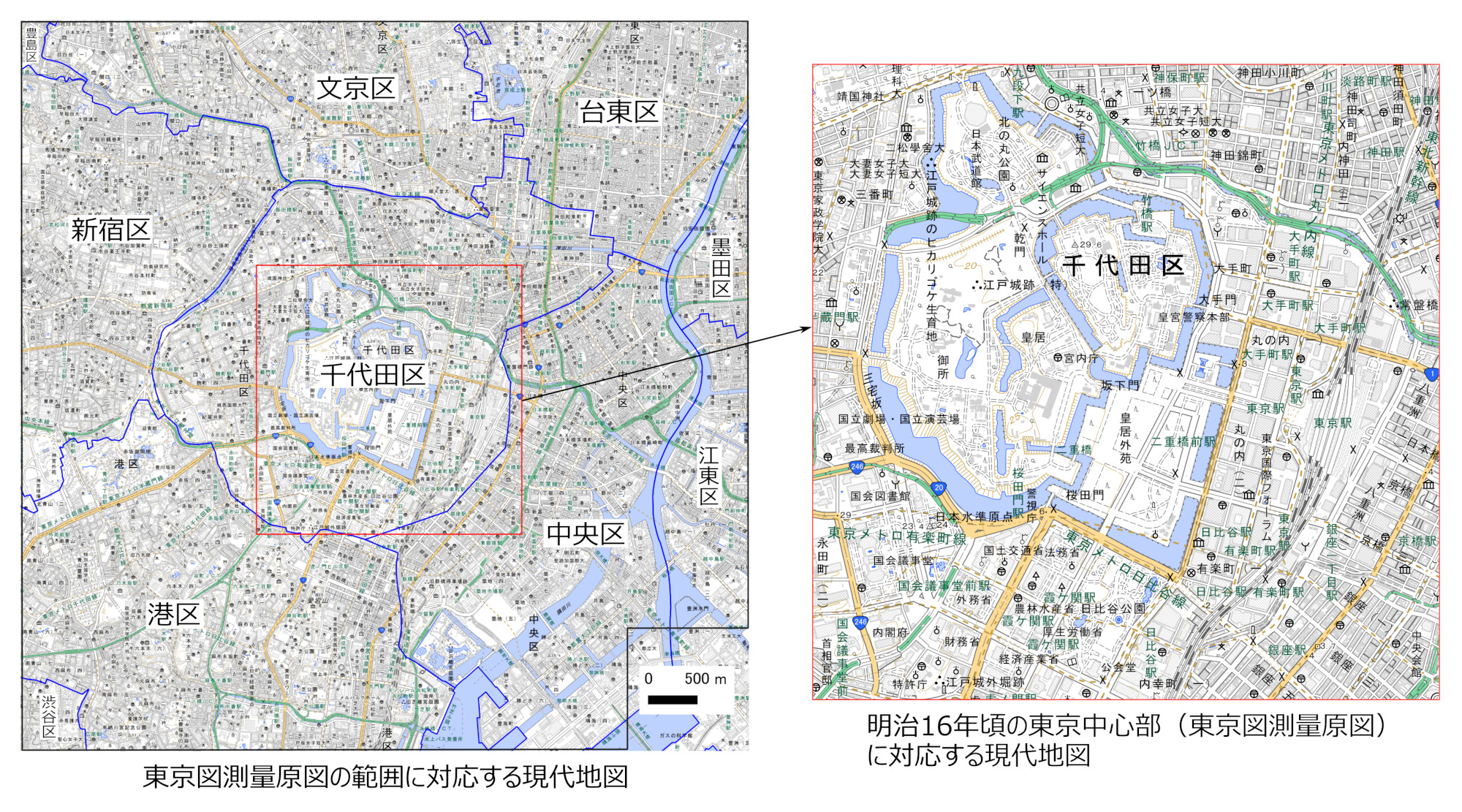 昭和16年頃の東京中心部(東京図測量原図)