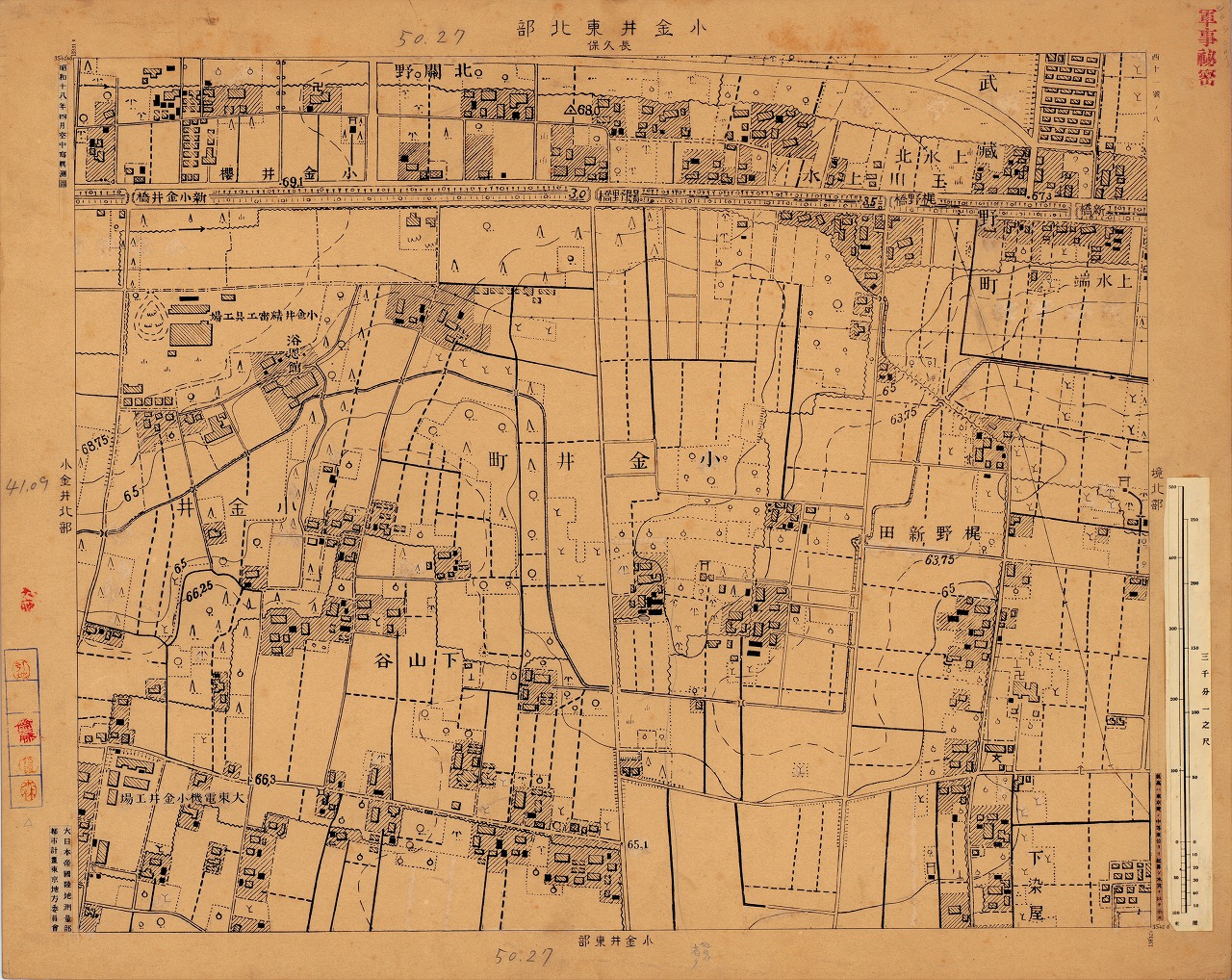 三千分一地形図「東京西部」西11-8 小金井東北部（原図）