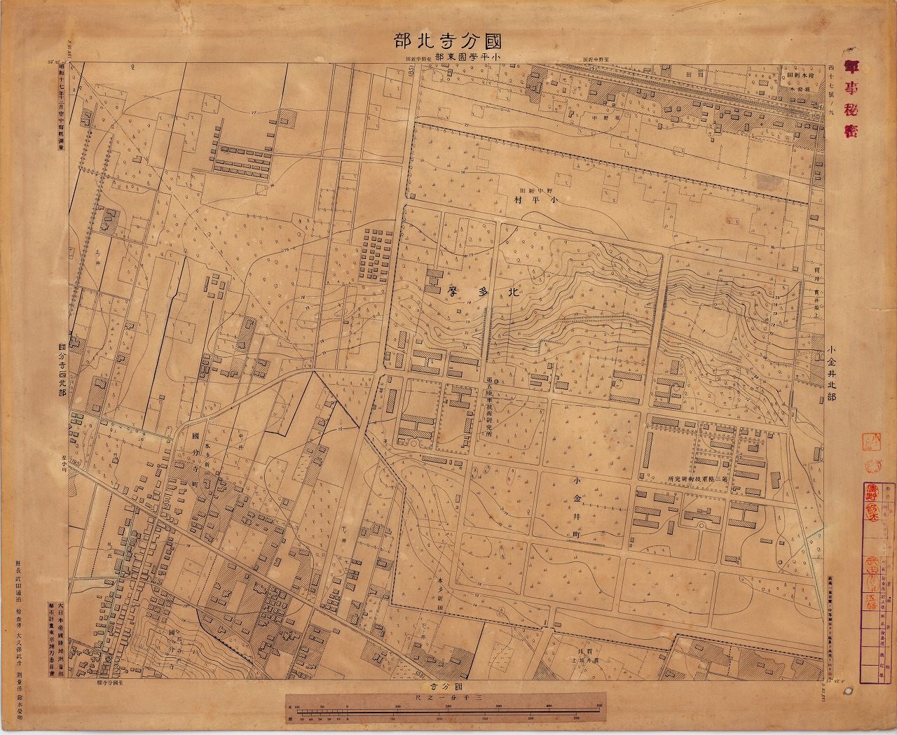 三千分一地形図「東京西部」西17-9 国分寺北部（原図）