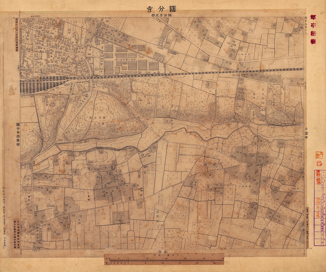 三千分一地形図「東京西部」西18-3 国分寺（原図）