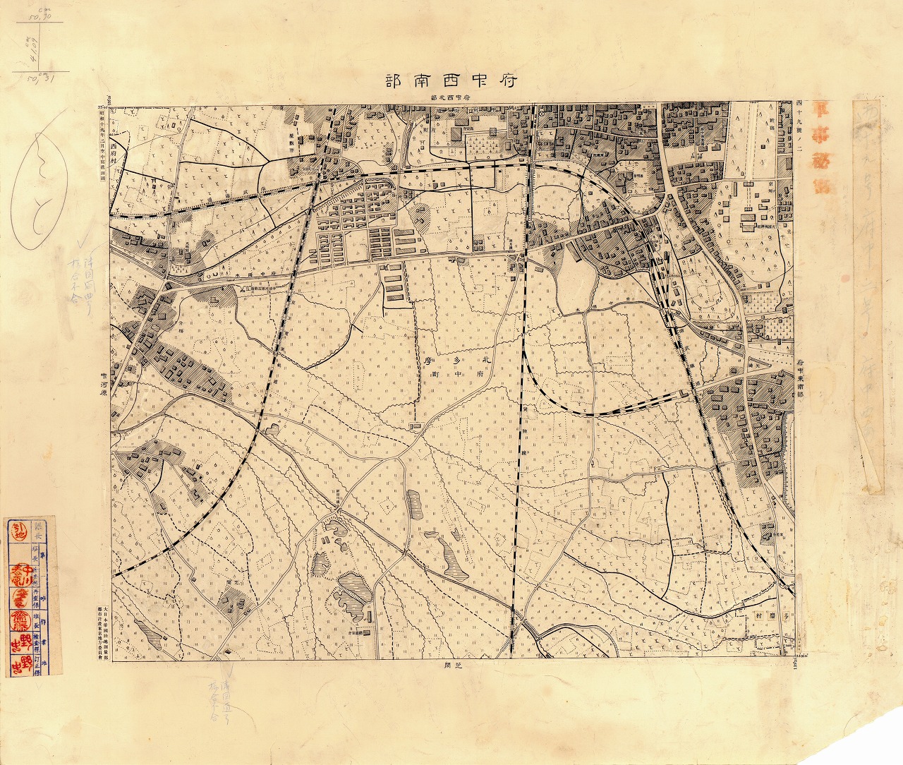三千分一地形図「東京西部」西19-2 府中西南部(原図)