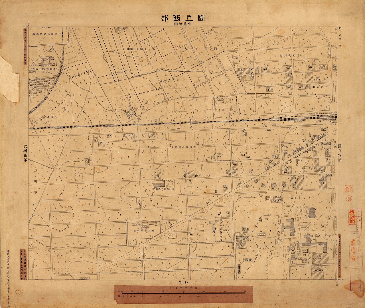 三千分一地形図「東京西部」西28-3 国立西部（原図）