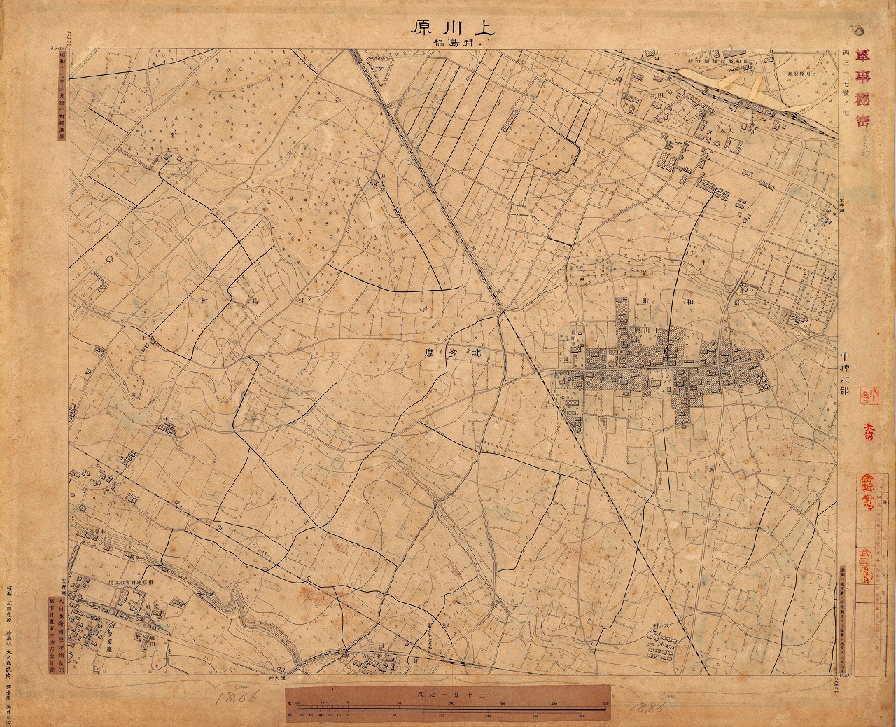 三千分一地形図「東京西部」西37-7 上川原（原図）