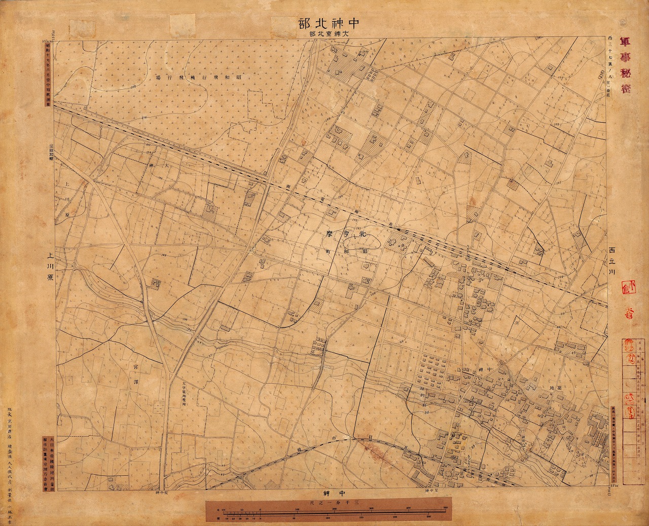 三千分一地形図「東京西部」西37-8 中神北部(原図)