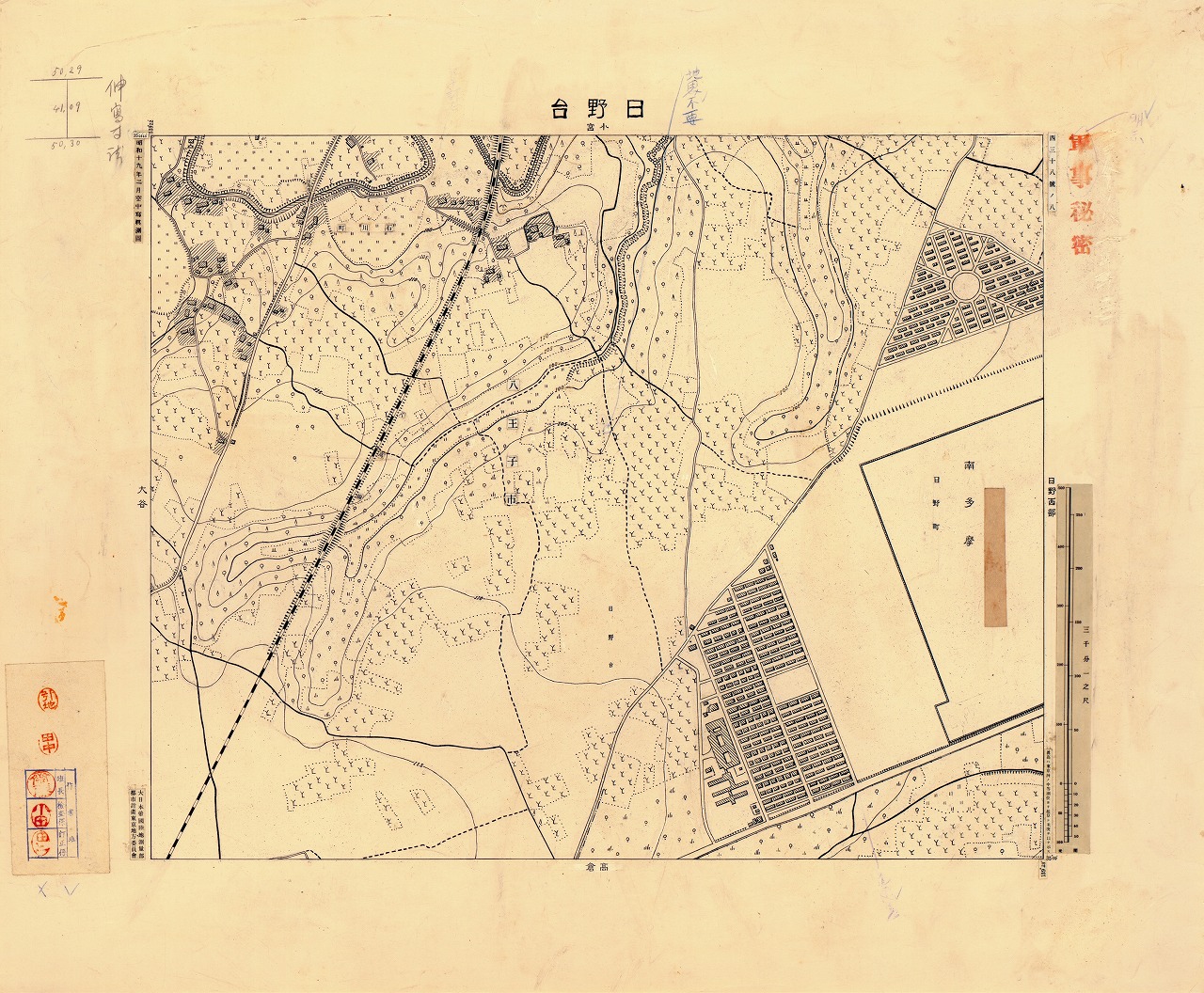三千分一地形図「東京西部」西38-8 日野台（原図）