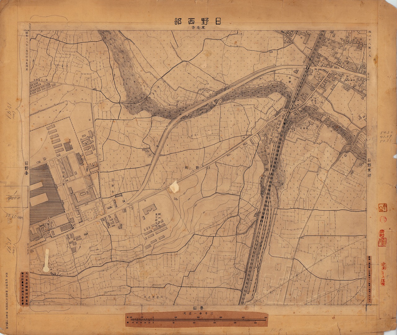 三千分一地形図「東京西部」西38-9 日野西部（原図）