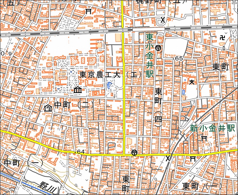 「西12-2 小金井東部」と同じ範囲の現在の地図
