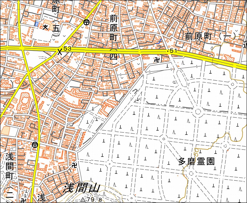 「西12-4 多磨墓地」と同じ範囲の現在の地図