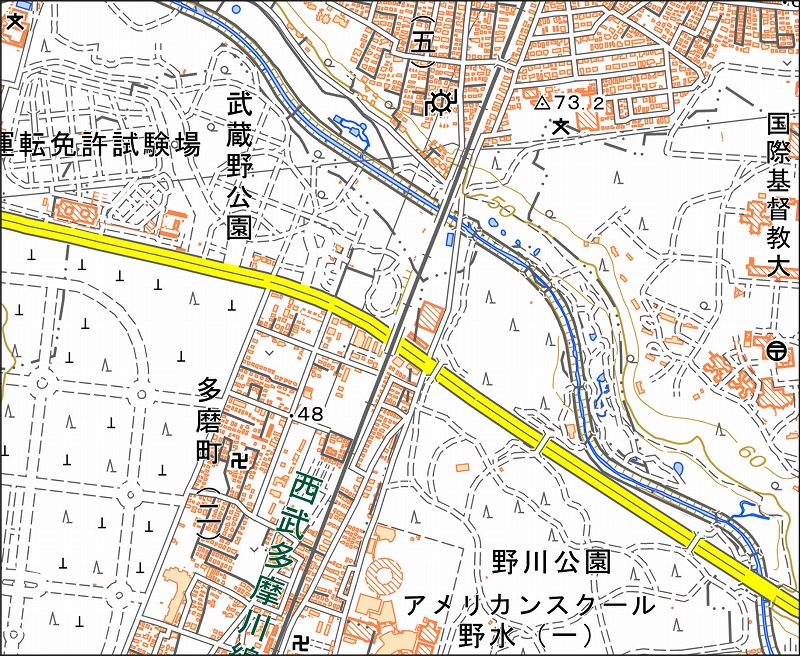 「西12-5 多磨墓地東部」と同じ範囲の現在の地図