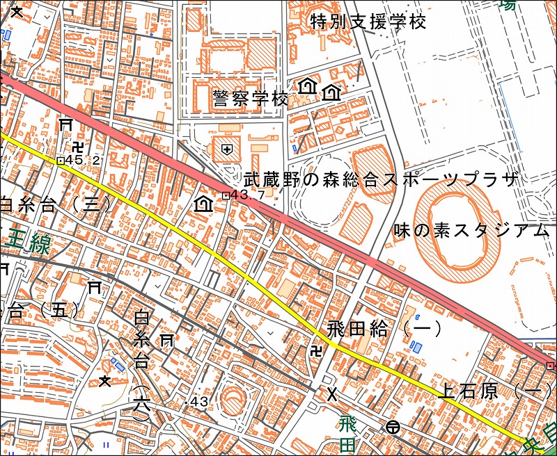 「西13-2 下染屋」と同じ範囲の現在の地図