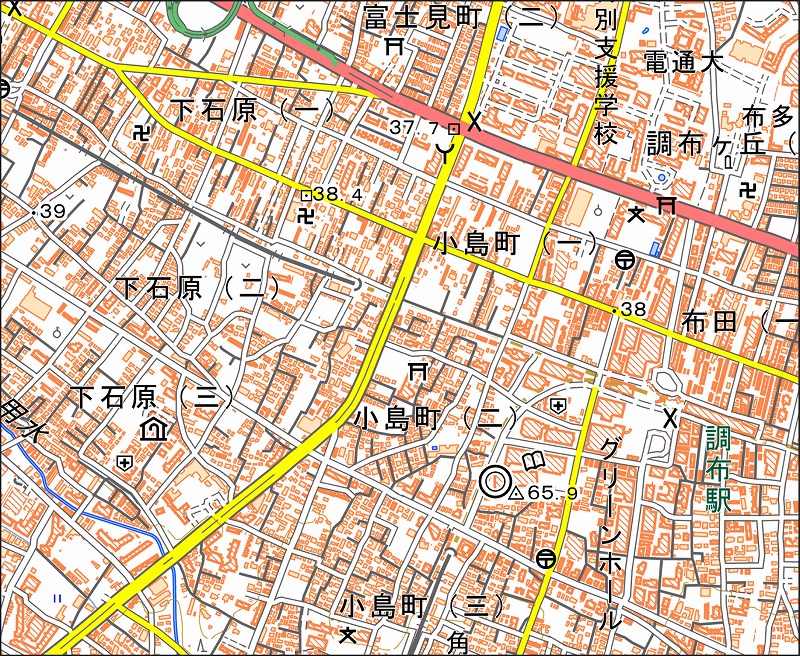 「西13-6 調布」と同じ範囲の現在の地図