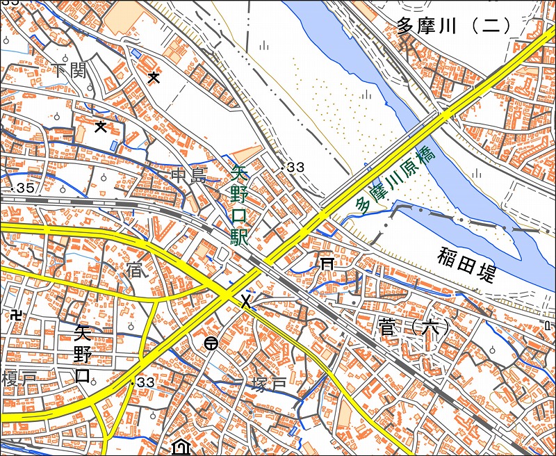 「西13-8 矢野口」と同じ範囲の現在の地図