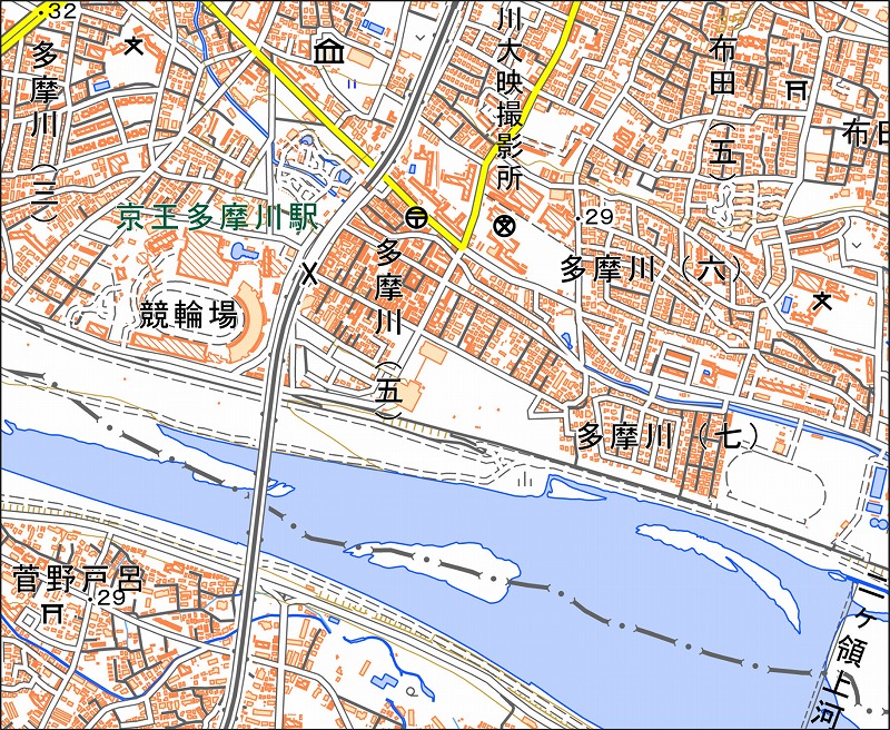 「西13-9 稲田堤」と同じ範囲の現在の地図