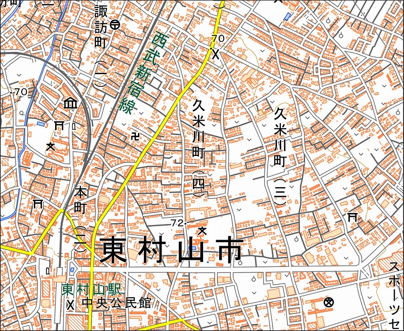 「西16-2 東村山駅」と同じ範囲の現在の地図