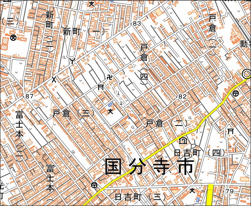 「西17-7 戸倉新田」と同じ範囲の現在の地図
