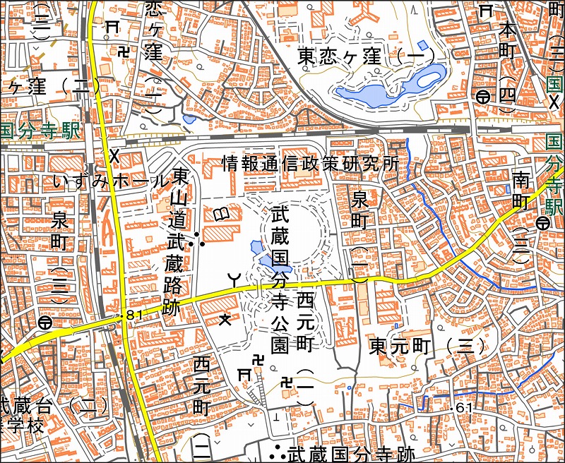 「西18-2 国分寺西南部」と同じ範囲の現在の地図