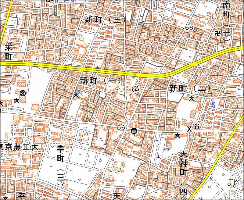 「西18-6 新宿山谷」と同じ範囲の現在の地図