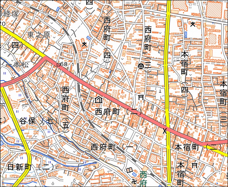 「西18-7 西府本宿」と同じ範囲の現在の地図