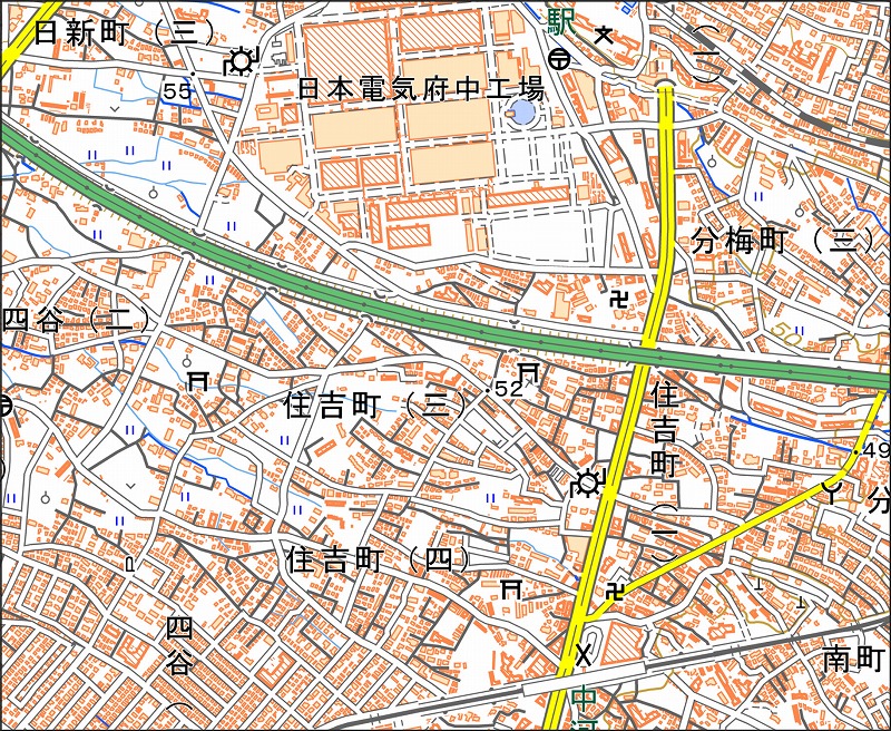 「西19-1 中河原」と同じ範囲の現在の地図