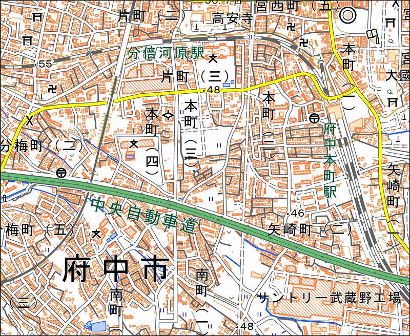 「西19-2 府中西南部」と同じ範囲の現在の地図