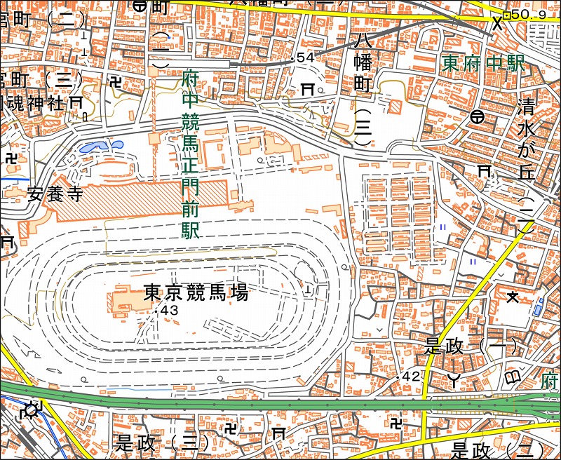 「西19-3 府中東南部」と同じ範囲の現在の地図