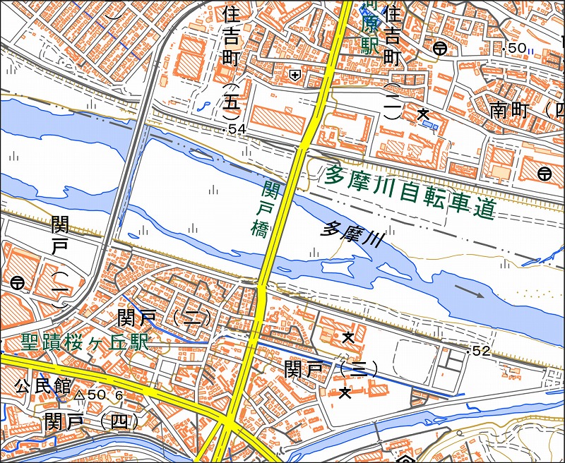 「西19-4 関戸」と同じ範囲の現在の地図