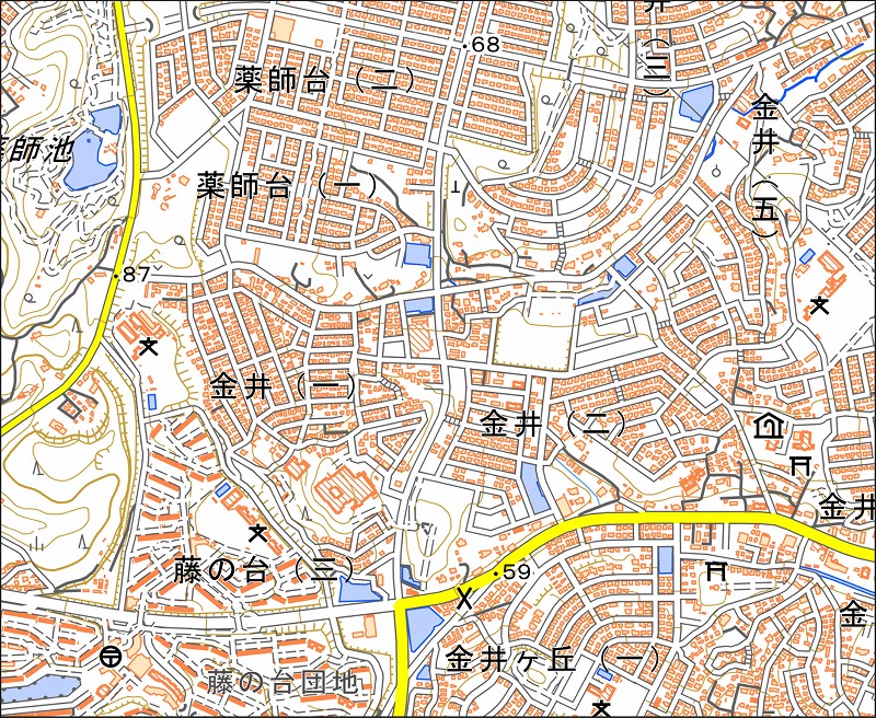 「西21-7 金井」と同じ範囲の現在の地図
