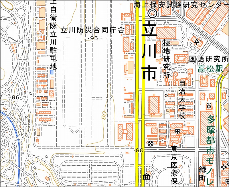 「西27-7 立川飛行場」と同じ範囲の現在の地図