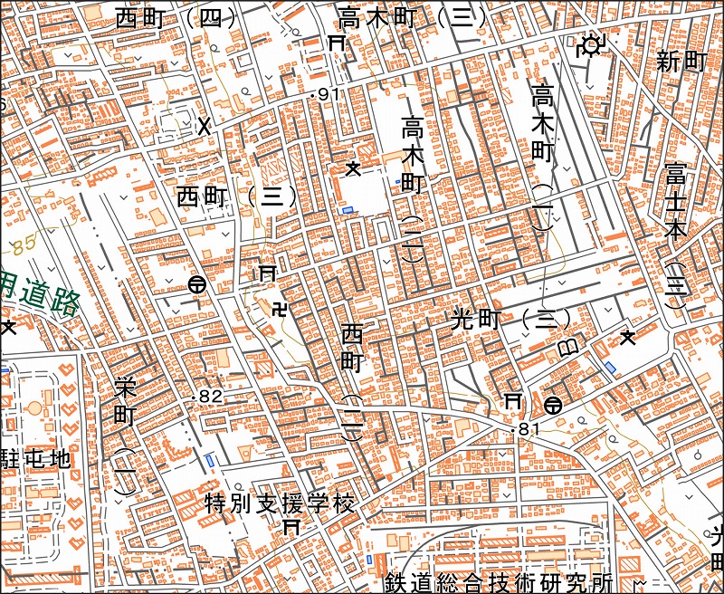 「西27-9 中藤新田」と同じ範囲の現在の地図