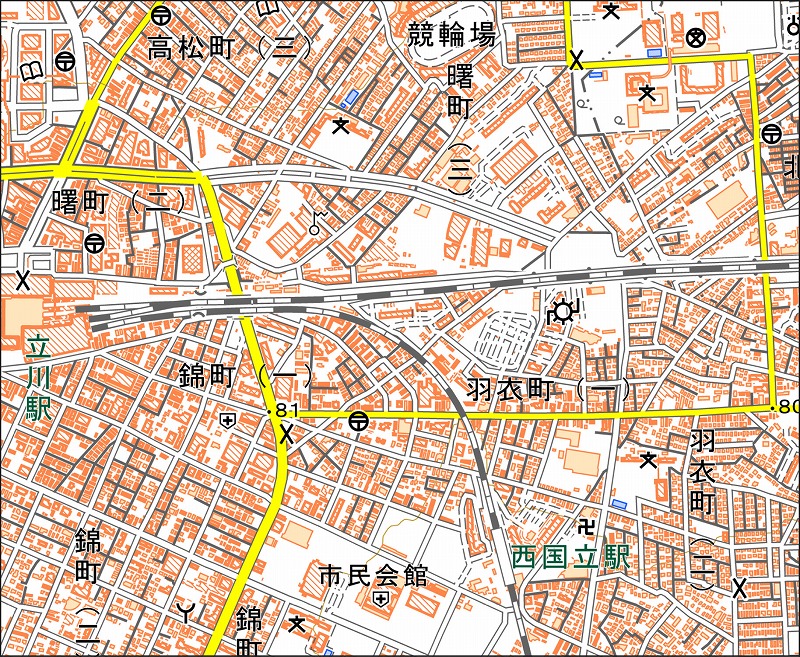 「西28-2 立川東部」と同じ範囲の現在の地図