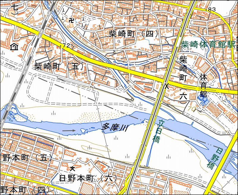 「西28-4 日野橋」と同じ範囲の現在の地図