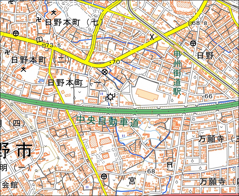 「西28-7 日野東部」と同じ範囲の現在の地図