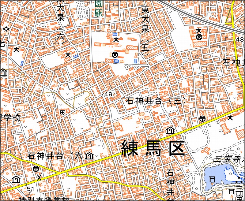「西3-9 三宝寺池」と同じ範囲の現在の地図