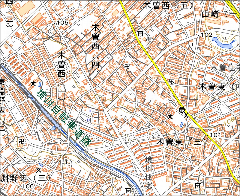 「西32-2 木曽」と同じ範囲の現在の地図