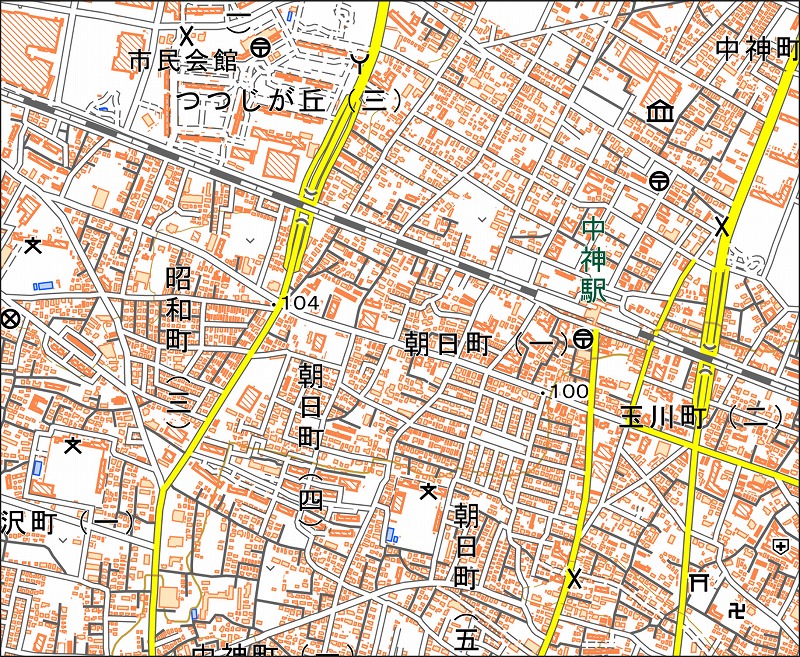 「西37-8 中神北部」と同じ範囲の現在の地図