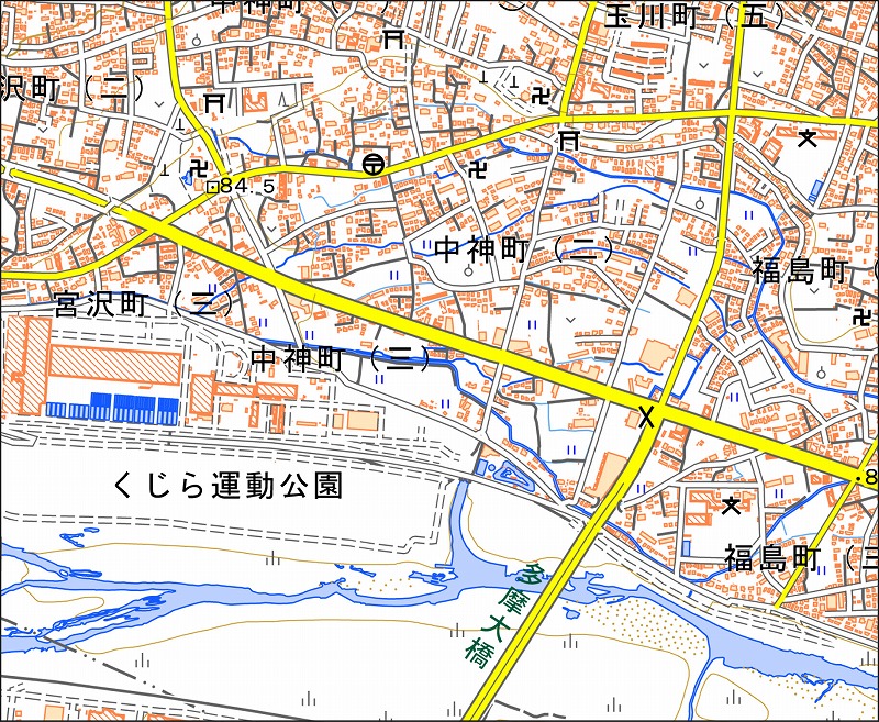 「西38-2 中神」と同じ範囲の現在の地図