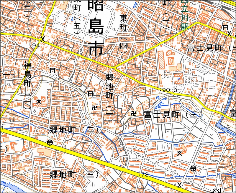 「西38-3 郷地」と同じ範囲の現在の地図