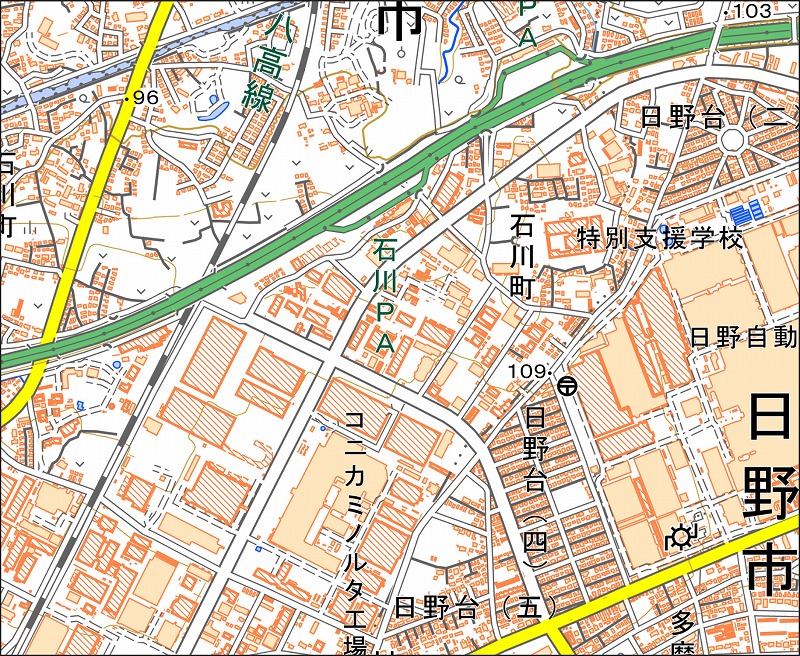 「西38-8 日野台」と同じ範囲の現在の地図