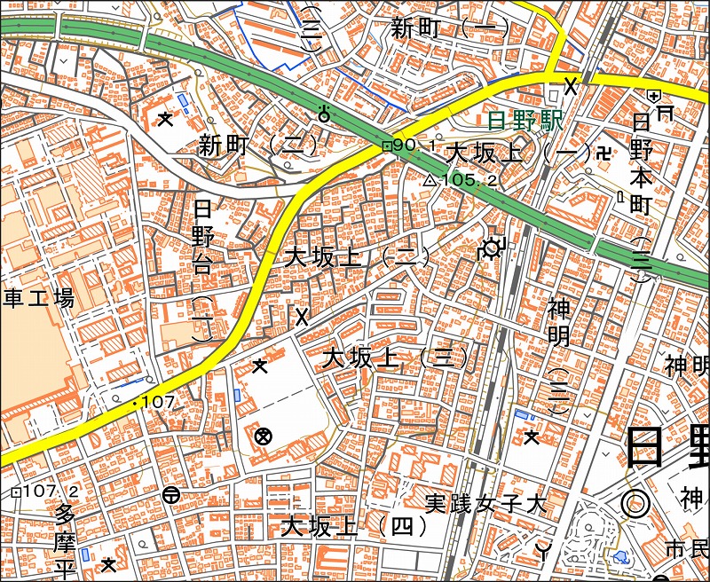 「西38-9 日野西部」と同じ範囲の現在の地図