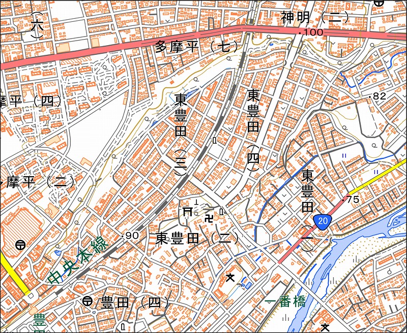 「西39-3 豊田」と同じ範囲の現在の地図