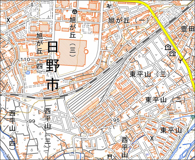 「西39-5 平山西北部」と同じ範囲の現在の地図