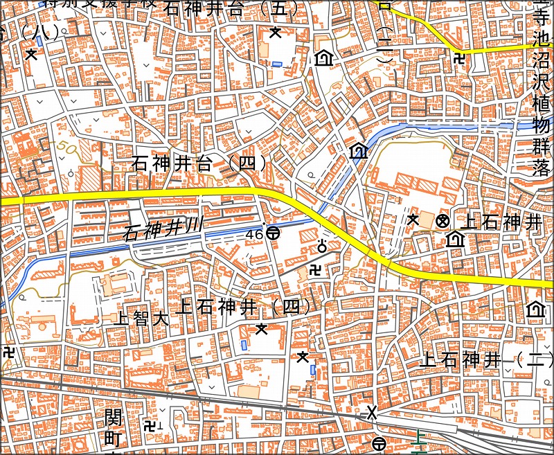 「西4-3 上石神井」と同じ範囲の現在の地図