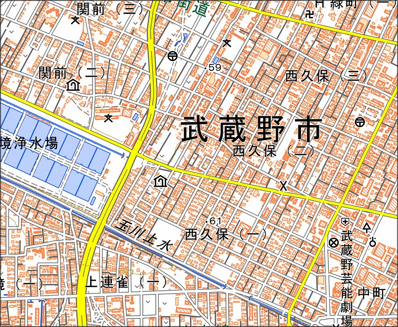「西4-7 玉川上水」と同じ範囲の現在の地図