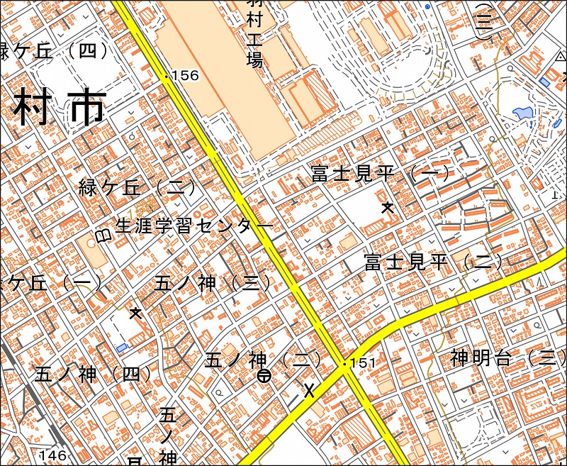 「西45-2 五ノ神」と同じ範囲の現在の地図