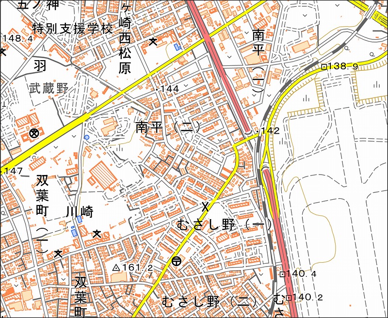 「西45-3 箱根ヶ崎西南部」と同じ範囲の現在の地図