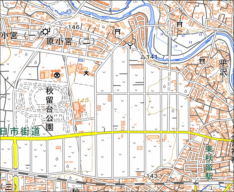 「西46-1 原小宮」と同じ範囲の現在の地図