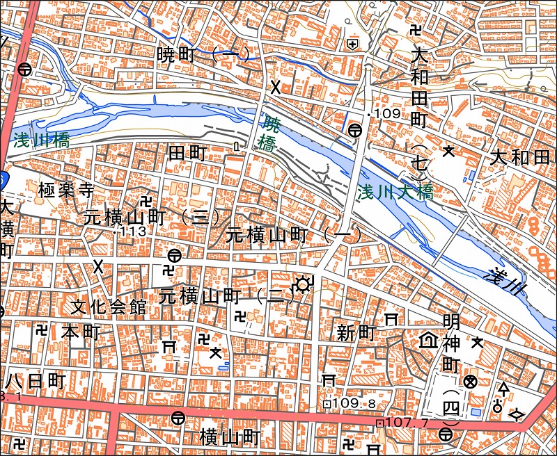 「西48-3 八王子東北部」と同じ範囲の現在の地図