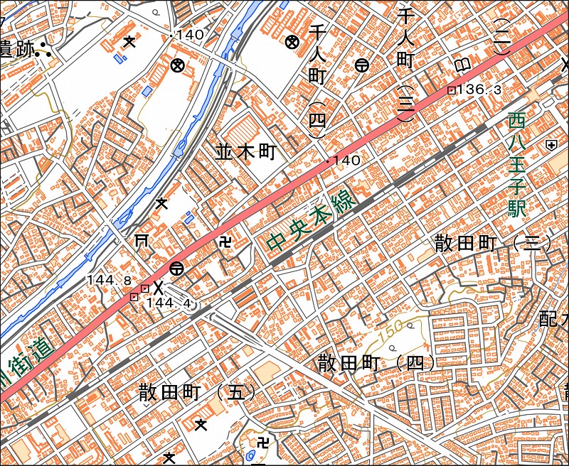 「西48-4 千人町」と同じ範囲の現在の地図