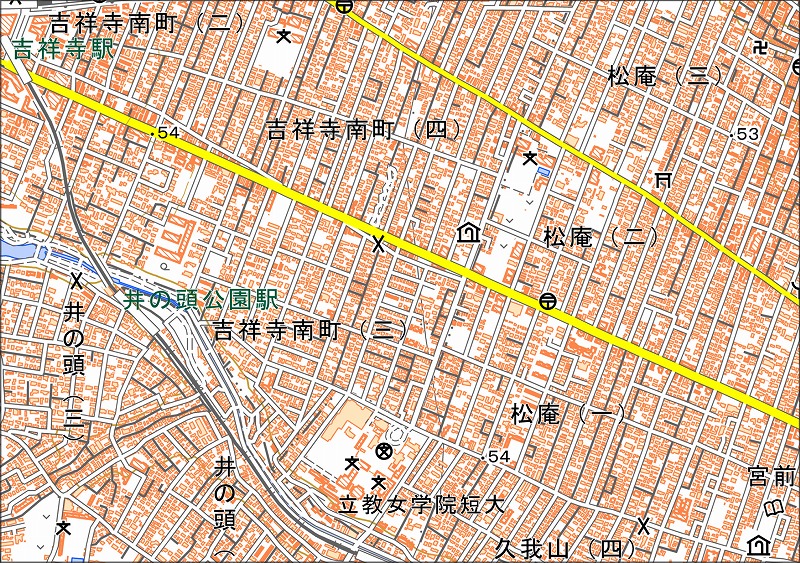 「西5-3 吉祥寺東南部」と同じ範囲の現在の地図