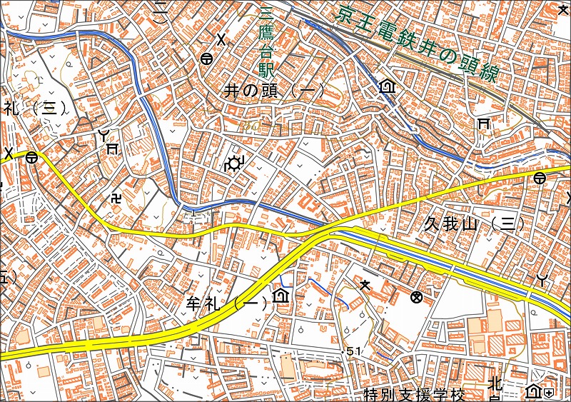 「西5-6 牟礼」と同じ範囲の現在の地図